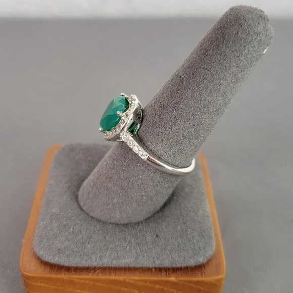 Green Onyx Rhodium Over Silver Heart Necklace, Ring (Sz 7.5), & Earrings - Picture 8 of 16